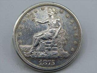 1875 - S $1 Us Trade Dollar Coin.  900 Silver Xf - Au Details Cleaned Z7