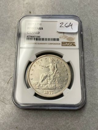 1877 - S Silver Trade Dollar Ngc Xf Details - Cleaned 040