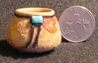 Sand Pot W Turquoise Accent Native American Indian Style 1:12 Miniature Rb9401