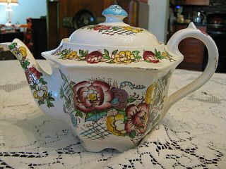Sadler Hexagon Rose Garden Teapot With Lid - Made In England - Blue Finial