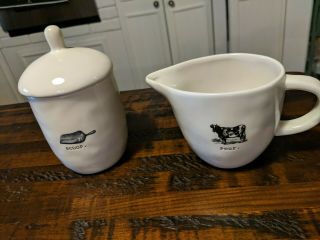Rae Dunn By Magenta Pour Cow Creamer And Scoop Sugar Bowl Set 3