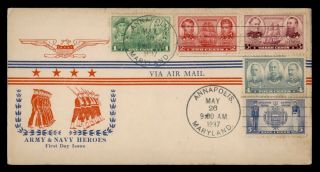 Dr Who 1937 Fdc Army/navy Heroes Cachet Combo Annapolis Md 794 F33957