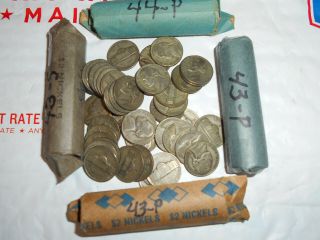 Four Full Rolls (160) Silver War Nickels 1943p,  1943p,  1944p,  1943s