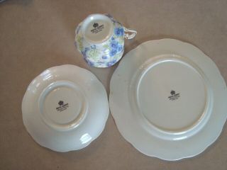 ROYAL ALBERT England BLUE PANSY CHINTZ Trio FOOTED CUP,  SAUCER,  8 