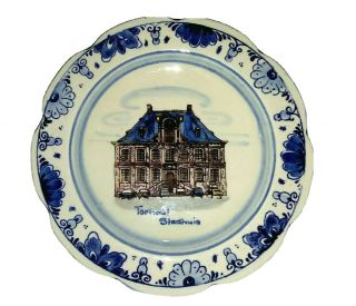 Gouda Pottery Plate Dutch Delft Delftware Blue Torhout Stadhuis Handpainted 8 "