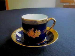 Vintage Limoges Castel Demitasse Cup & Saucer Cobalt Blue Gold France