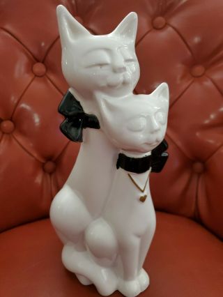 Jie Gantofta Sweden Scandinavian Pottery White Cats With Black Ribbon Figurine