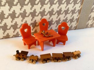 Dollhouse 1/2 1:24 Scale Children Table,  3 Chair,  Train Set And Horn