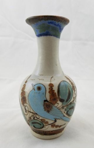 Ken Edwards Tonala Mexico Pottery Vase Bird Butterfly Signed Ke 6 " Tall 3 " Wide