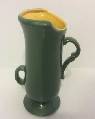 Red Wing Pottery Vtg Offset Double Handled Green/yellow 8.  25” Vase 1358 Mcm