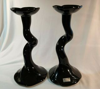 Pair Royal Haeger Black Candle Holders Candlesticks Art Deco 10 - 1/2 " Tall U.  S.  A.