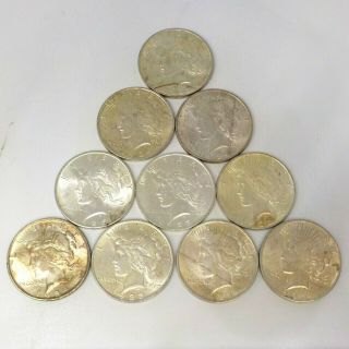 10 Peace Silver Dollars From 1922 To 1925 Au/bu Coins