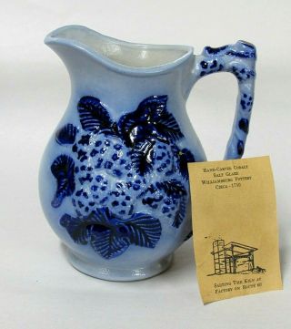 Colonial Williamsburg Pottery Cobalt Salt Glazed Decorated Stoneware Jug/pitcher