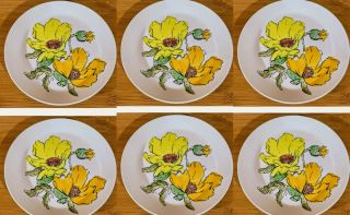 Set Of 6 Johnson Brothers England Sierra 10” Plate Yellow Flowers Daffodils Lnc