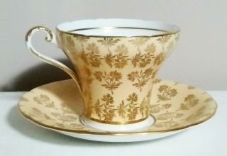Aynsley Tea Cup And Saucer Yellow W/gold Flowers Bone China England