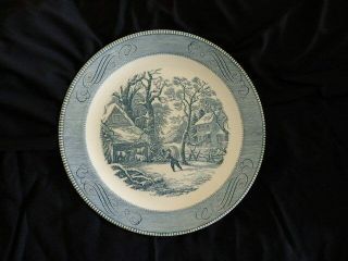 Currier & Ives Snowy Morning 13.  5 " Round Platter Royal China Blue White Winter