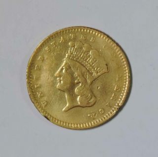 1857 Type 3 U.  S.  One Dollar $1 Indian Princess Head Gold Coin Piece