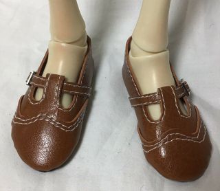 Bjd - Msd 1/4 Lt Brown Color Leather Type Slip On Flat Shoes W/buckle