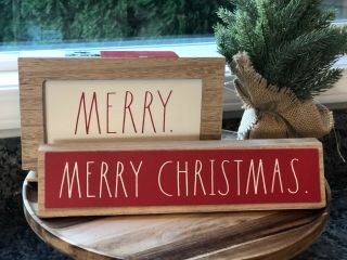 Rae Dunn Set Of 2 Merry Christmas Red And White Wood Signs Ll Home Decor Nwt