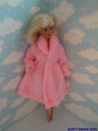 Fur Winter Coat - Barbie Doll House Fashion Diorama Clothing Accessories - Pink A2