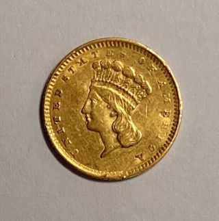 1856 Type Three Gold Dollar,  About Uncirculated; Slightly Wavy Planchet — No Rsv