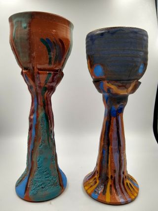Two Studio Art Pottery Wine Goblet Chalices.  Nr
