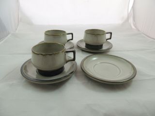 Bing & Grondahl B&g Stoneware Set Of 3 Cups And Saucers Plus 1 Extra Saucer