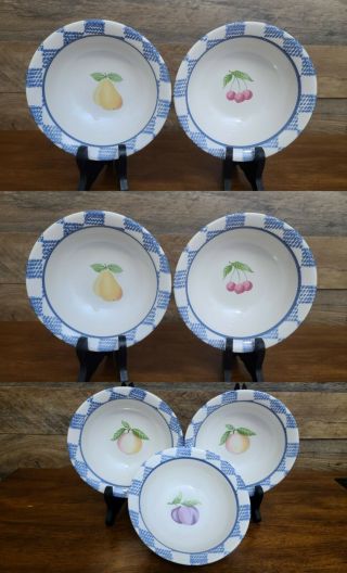 Set Of 7 Pfaltzgraff Hopscotch Fruit 6 3/8 " Soup Cereal Bowls Pear/peach/cherry