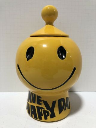 Vintage Mccoy Pottery Smiley Face Cookie Jar Have A Happy Day
