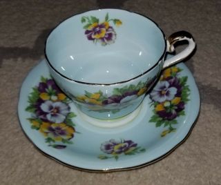 Vintage Aynsley Bone China Made In England Tea Cup And Saucer Blue