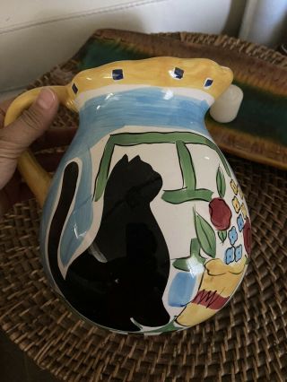 Ehtf Hausenware Vintage 1999 Mary Jane Mitchell Black Cat Ceramic Pitcher Evc
