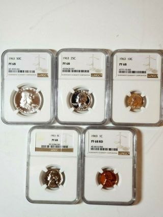 1963 Proof Set Ngc Pf68 5 Coin Set Coins Frosty