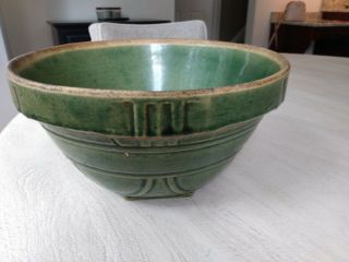 Green Yelloware Pottery Bowl 9 1/2 Inch Stoneware Salt Glaze