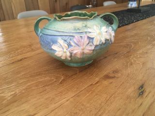 Roseville Pottery Cosmos Pattern Double Handled Vase/bowl Green & Blue