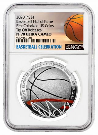 2020p $1 Basketball Hall Fame Silver Dollar Colorized Ngc Pf70uc Tip Off Release