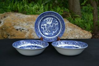 Set Of 3 Churchill Blue Willow Cereal Bowls 6 " Made In England
