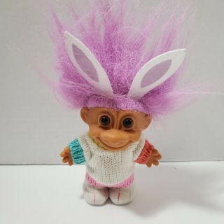 Russ Easter Bunny Troll,  Purple Hair,  Sweater & Shoes,  Good Pre - Owned