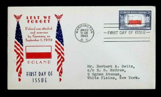 Us Stamp Sc 909 Lest We Forget Poland Overrun Countries Fdc Cover