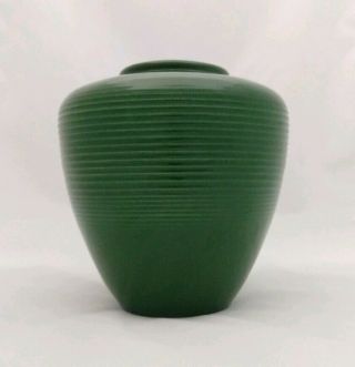 Vintage Red Wing Pottery 1583 Green Vase Ringed Ribbed Line Mcm Art Deco Usa