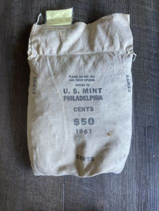 1961 P Uncirculated Penny Cent Canvas Bank Bag 5000 Coins $50 Face Copper