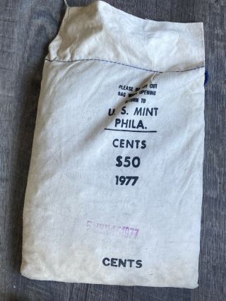 1977 P Uncirculated Penny Cent Canvas Bank Bag 5000 Coins $50 Face Copper
