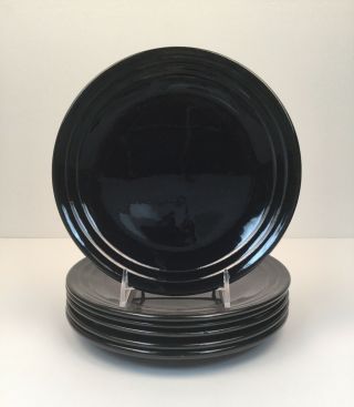 Meyers California Rainbow Pottery 9 " Dia.  Black Glaze Plates Set Of Six
