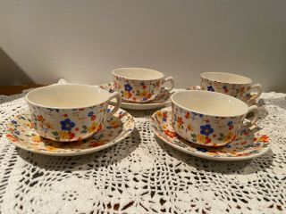 Homer Laughlin Set Of 4 Cups And Saucers F38 N 8 Floral Spray 1938