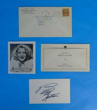 Betty Hutton Signed Autographed Index Card With Mailer Envelope