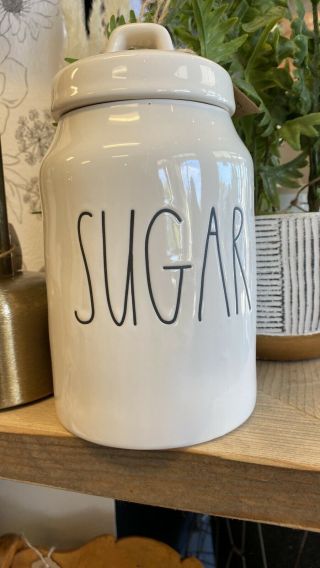 Rae Dunn ”sugar” Canister Measures 7.  5hx 3.  75w Ll Font Ivory Inside And Out