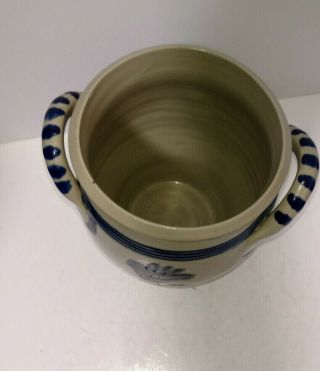 Williamsburg Restoration Stoneware Short Crock Salt Glaze Cobalt Blue Handles 2