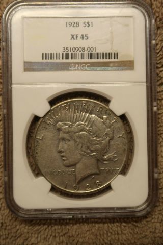1928 - P Peace Silver Dollar Ngc Xf 45,  Brown Label
