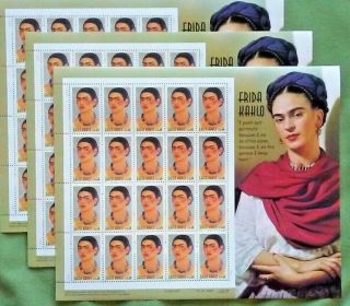 Three (3) Sheets X 20 = 60 Of Frida Kahlo 34¢ Us Ps Postage Stamps.  Scott 3509