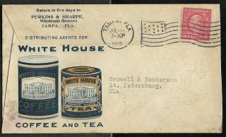 White House Coffee & Tea 2 - Sided Color Ad Cover Pmk 1919 Tampa Florida