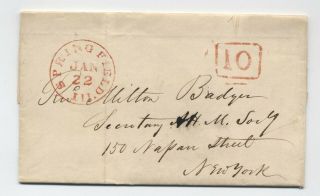 1847 Springfield Il Stampless Letter To Nyc Red Cds Boxed 10 Rate [5246.  483]